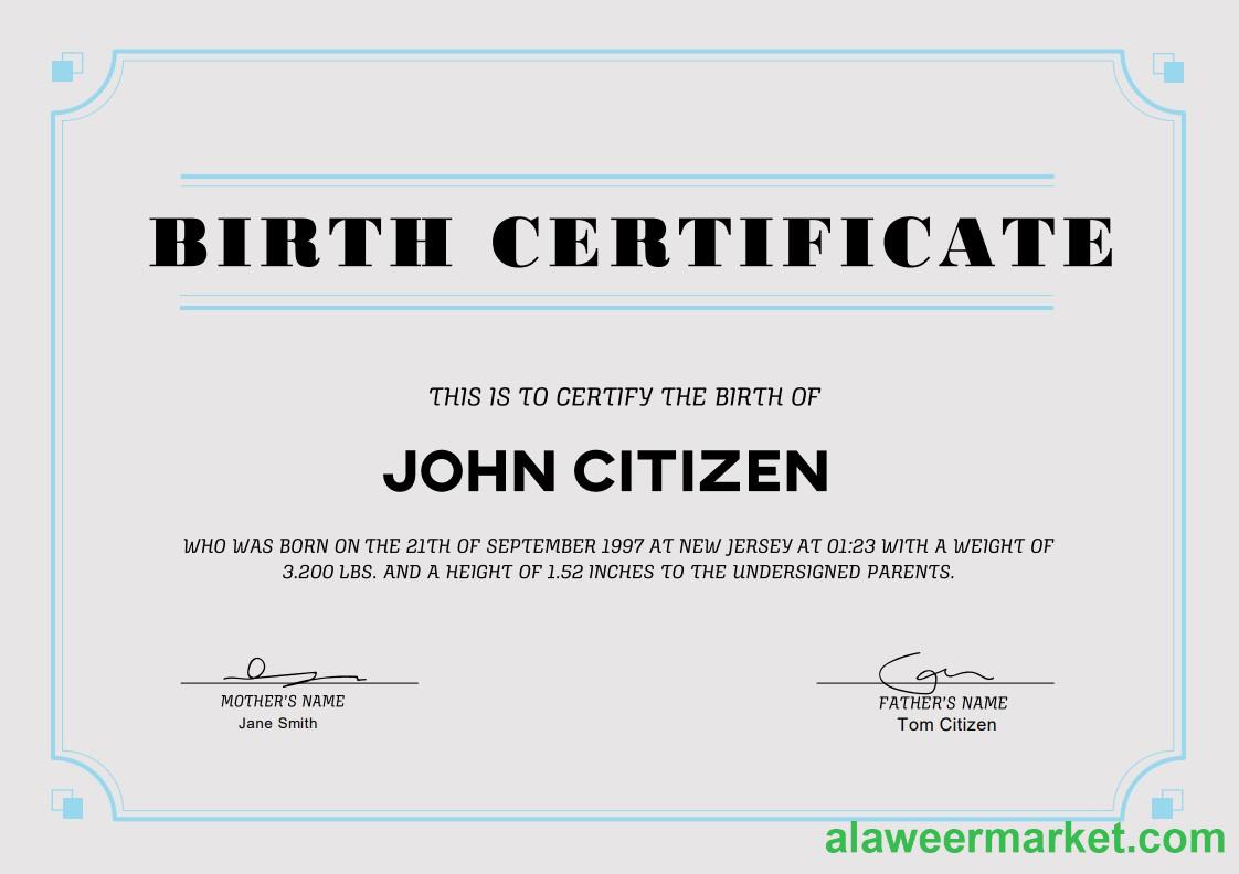 USA Birth Certificate template in Word and PDF format